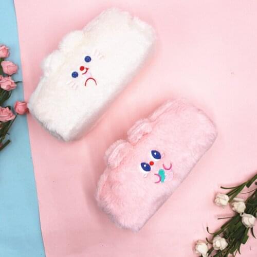 Cute Plush Pencil Pen Pouch Faux Fur Lightweight Large Capacity Stationary Cosmetics Bags For Students Girls Bag Pencil Case