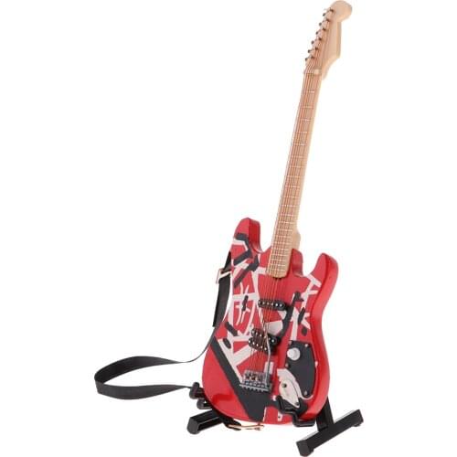 1/6 Wooden Guitar Model with Stand and Strap for BJD Dolls House Miniature Display Decor Red