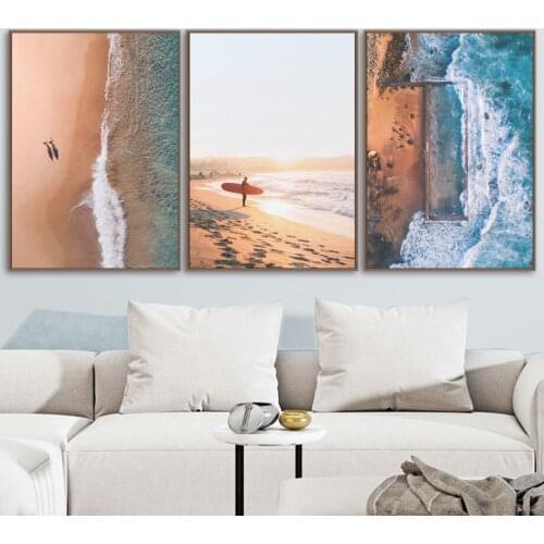Sea Beach Wave Girl Surfboard Landscape Wall Art Canvas Painting Nordic Posters And Prints Wall Pictures For Living Room Decor