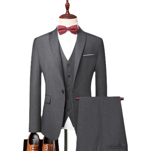 Mens 3 Pieces Black Elegant Suits With Pants Brand Slim Fit Single Button Party Formal Business Dress Suit Male Terno