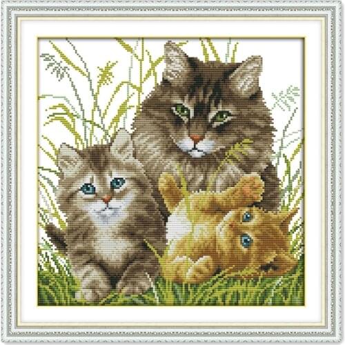 Kitten family cross stitch kit aida 14ct 11ct count print canvas stitches embroidery DIY handmade needlework