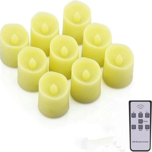 Set of 9 Wavy Edge Flameless LED Candle Remote Controlled battery operate Flickering votive tealight Christmas Wedding-Warm whit