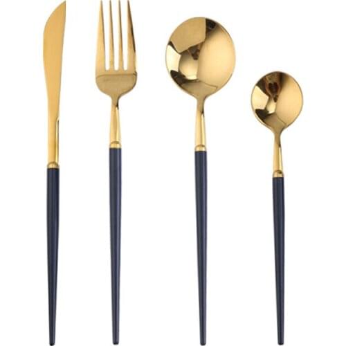 4Pcs New Portugal Cheap Tableware Cutlery Stainless Steel 304 Utensils Kitchen Dinnerware include Knife Fork Teaspoon Silverwar