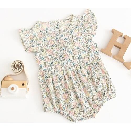New Korean Fashion Girl Baby Romper Short Sleeve Floral Flying Sleeve Jumpsuit Romper summer clothes для новорожденных