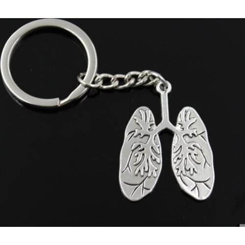 New Fashion Men 30mm Keychain DIY Metal Holder Chain Vintage Lung Respiratory System 39x30mm Silver Color Pendant Gift