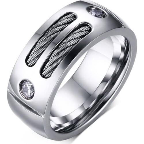 New Fashion Silver Color Stainless Steel Zircon Steel Rings Mens Retro Ring Jewelry