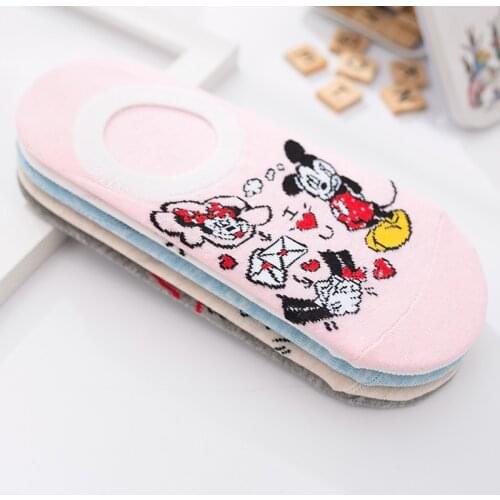 Disney new ladies socks breathable cartoon style cotton variegated socks adult non-slip rubber boat socks