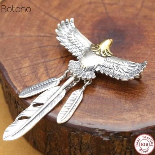 100% Pure 925 sterling silver colour Eagle Feather Pendant Fit with Necklace Bracelet men and women jewelry Takahashi feather