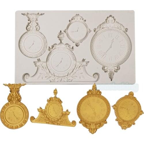 Retro Clock Silicone Mold Cupcake Fondant Cake Decorating Tool Cookie Baking Polymer Clay Candy Chocolate Gumpaste Mold
