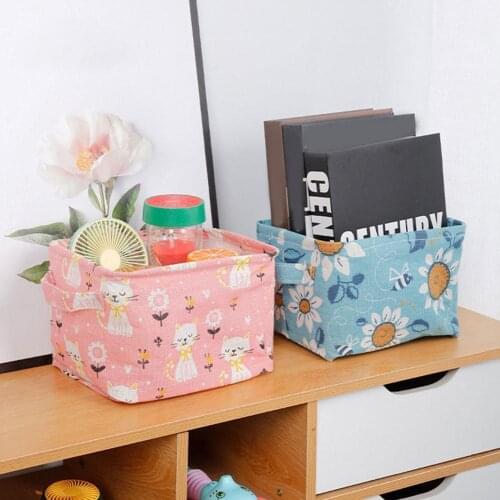 Foldable Desktop Sundries Storage Basket Cotton And Linen Cloth Art Storage Basket Home Snack Storage
