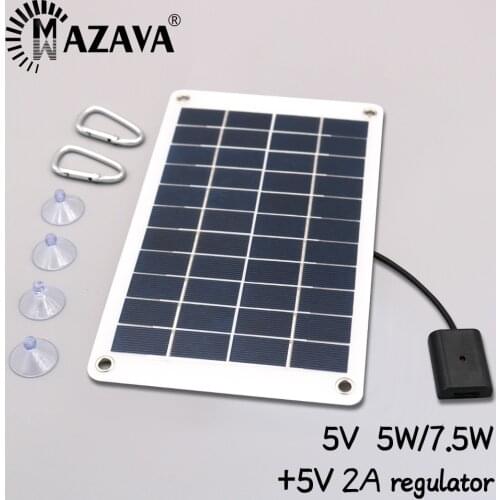 Solar Panel 5V 5W/7.5W Flexible USB Waterproof Solar Panel Charger Outdoor Mobile Power Battery Charger Portable