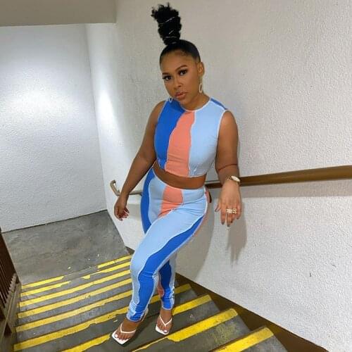 TYJTJY Patchwork Knitted Two Piece Set Women Summer O-Neck Crop Top+Stripe Legging Matching Outfit Female Sporty Streetwear 2021