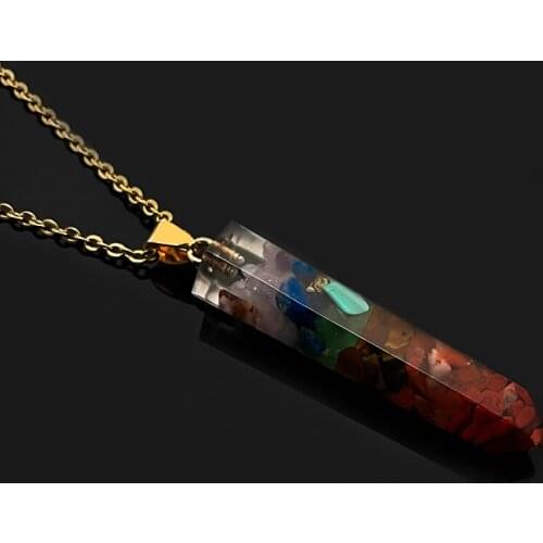 POMLEE High Quality Natural Stone Necklaces Colorful Crystal Bullet Hexagonal Column Pendant Necklace Unisex Jewelry Accessories