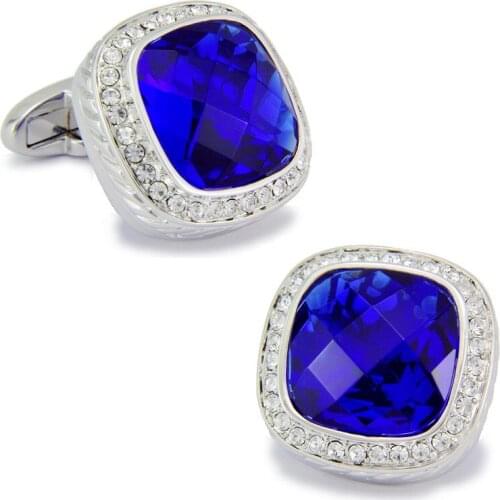SPARTA Plated with White Gold blue man-made zircon cufflinks High quality metal mens Cuff Links+Free Shipping! metal buttons