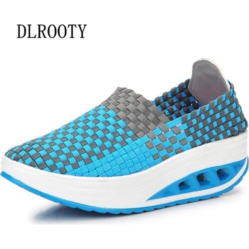Women Casual Shoes Flat 2018 Summer Fashion Outdoor Breathable Couple Woman Weave Platform Slip On Comfortable Good Quality