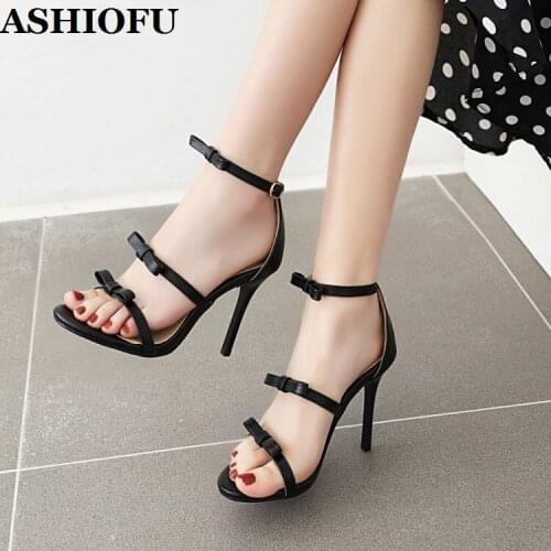 ASHIOFU Wholesale New Ladies High Heels Sandals Bow-tie Sexy Party Prom Summer Shoes Evening Club Fashion Daily Wear Sandals