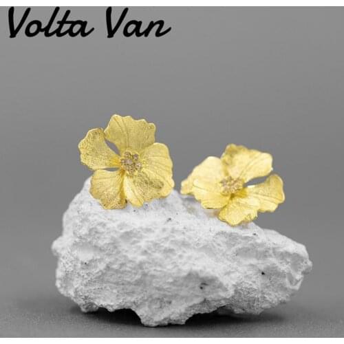 Volta Van Women Stud Earrings 925 Sterling Silver Zircon Peony Flower Elegant Fine Jewelry 2021 New Vintage Silver Earrings