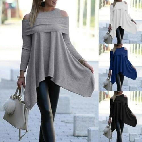 Womens Solid Long Sleeve Irregular Ruffles Sweatshirt Loose Pullover Tops Blouse