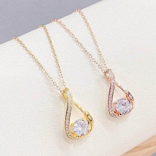 BOTU 2021 Fashion Drop Shape Pendant Necklace Female Micro Inlaid Zircon Birthday Gift Exquisite Ornament for Girl Friend Women