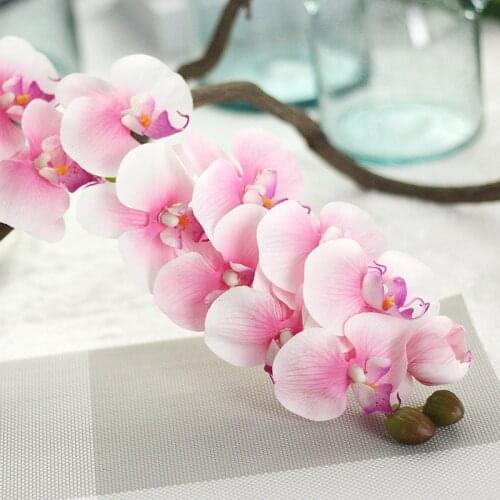 1pc 11 Head Glue Phalaenopsis Silk & Plastic Artificial Flower For Wedding Party High Quality Decor Fake Flower Faux