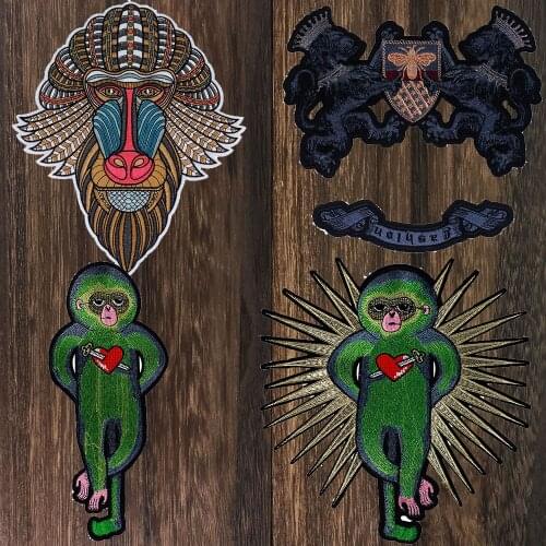 1pc Crown Lion Bee Badge Gorilla Monkey Sew/Iron on Patches for Clothes Jean Jacket DIY Embroideried Applique Cloth PatchTH1602