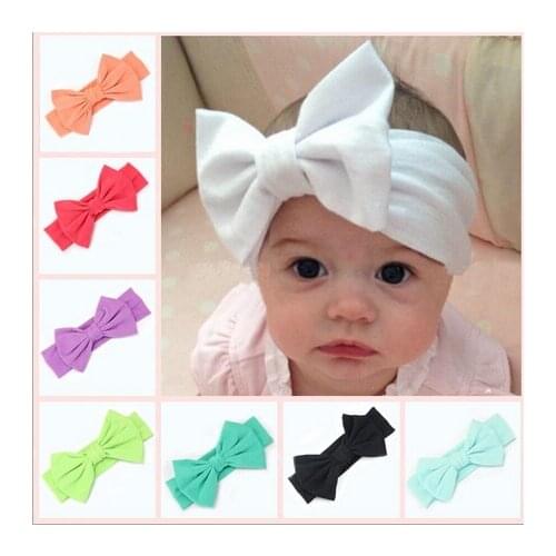 1pcs Retail New Cotton Elastic Newborn Baby Girls Solid Color Headband Bowknot Hair Band Children Infant Headband bandeau bebe
