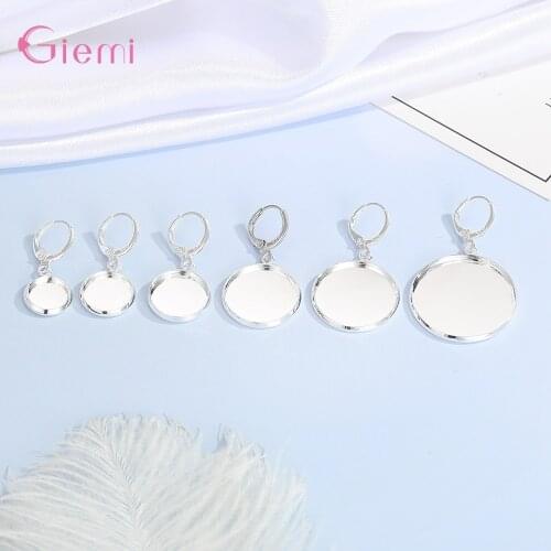 10pairs/Lot Tray Bezel Cabochon Earring Hook Blank Setting Round Pendant Ear Base Findings For DIY Glass Cameo Jewelry Making