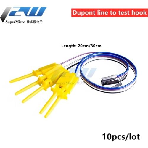 10pcs / lot Color line dupont female to test hook 20cm 30cm test line clamp 10 sets for usbee ax DX Saleae logic analyzer