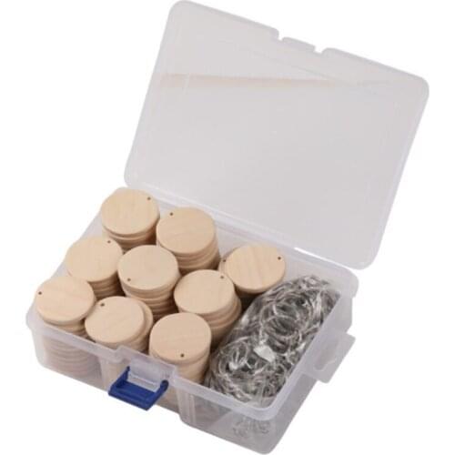 100 Pcs Round Wooden Discs with Keychain Wood Tags with Hole Reminder Record Calendar Wood Chips DIY Crafts