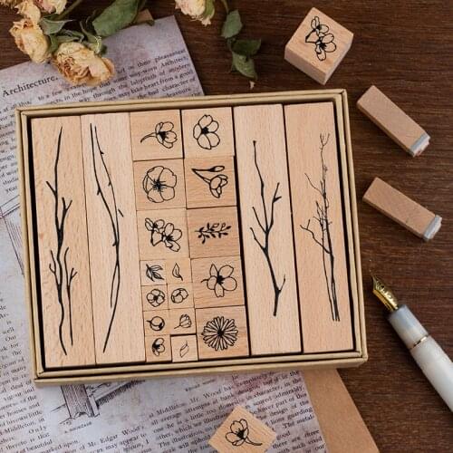 20 Pcs/Lot Vintage Flowers Branch Decoration Stamp Wooden Rubber Stamps for Scrapbooking Stationery DIY Craft Standard Stamp