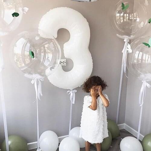 32Inch Macaron Pearly White Number Foil Balloon 0-9 Birthday Party Baby Shower Wedding Anniversary Decor 1 Year Birthday Decor