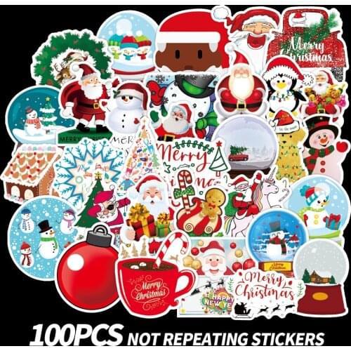 50/100pcs Christmas Trees Stickers Kawaii Santa Claus Stickers Adhesive Cute Stickers Decor Scrapbooking Diary Albums Papeterie