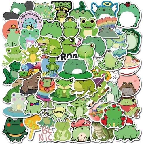 50PCS 2 styles Frog Sticker Gifts Toy For Kids Cartoon Animal Decal Stickers to DIY Stationery Helmet Laptop Bike Decorate