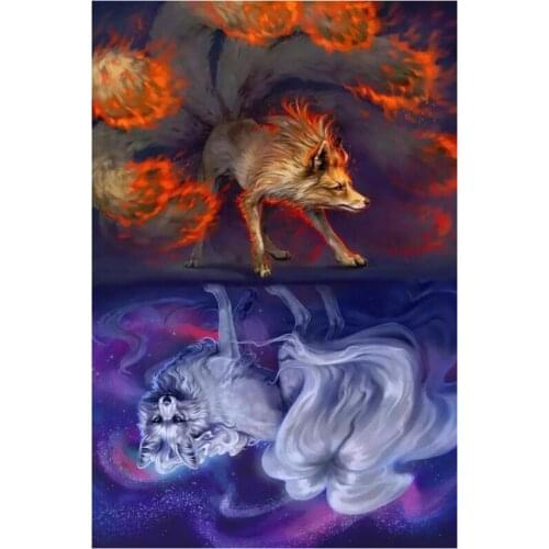 5D DIY Full Round Diamond Painting "Animal Fox & Wolf & Tiger & Dog & Rabbit" 3D Embroidery Cross Stitch Mosaic Home Decor Y206