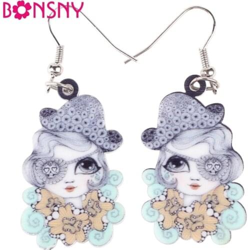 Bonsny Long Drop Brand Lovely Girl Face Earrings Acrylic New 2015 Gray Jewelry Girls Women Cartoon Children Earrings Accessories