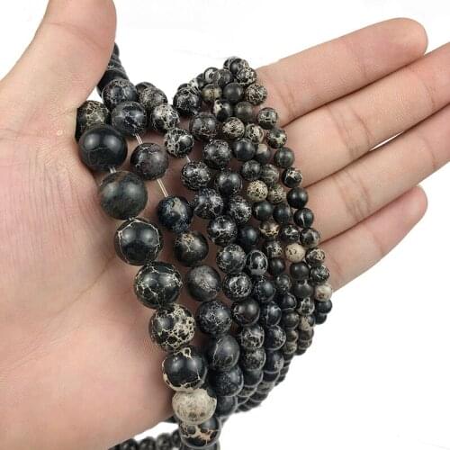 MKTREG Natural Black Imperial pine beads Stone Round Loose beads 6/8/10/12MM Jewelry bracelet necklace accessories DIY making