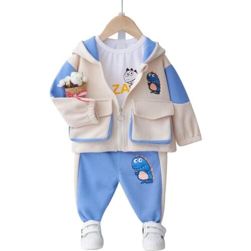 Baby clothes spring and autumn cotton dinosaur print jacket three-piece suit for baby boy boy T-shirt jacket casual pants suit