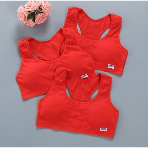 Girls' tube top vest-style rims-free sports have inserts. Summer thin 12-year-old bra, big red, big children in development