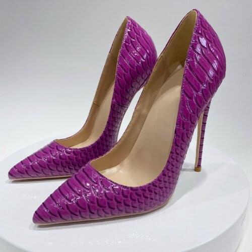 Women shoes super pumps 12cm high heel thin stilettos pointed toe party 10cm 8cm snakelike purple blue sexy shoes YG047 CHENSIR9