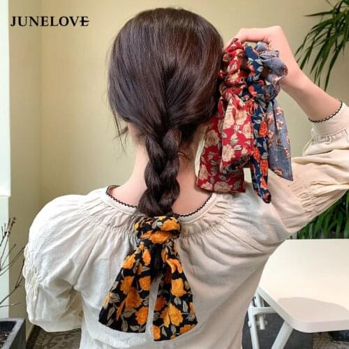 Bohemian Flower Bow Elastic Hair Bands For Women Girl Hair Accessories Fashion Printing Long Ribbons Ponytail Holder Scrunchie