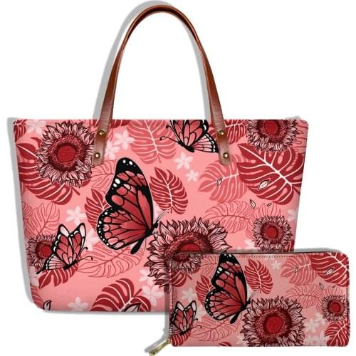 ELVISWORDS Luxury Women Handbags&Purses Set Animal Flowers Printing Shoulder Bags Lady Top-Handle Bag Custom Casual Tote Wallet