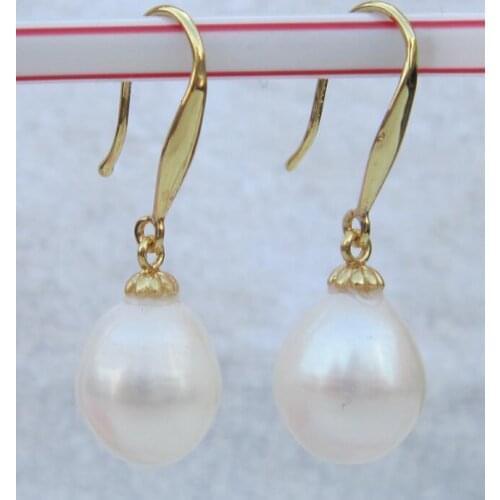 Hot Huge AAA 10.5x13mm South Sea White Pearl Earrings 14k/20 Gold