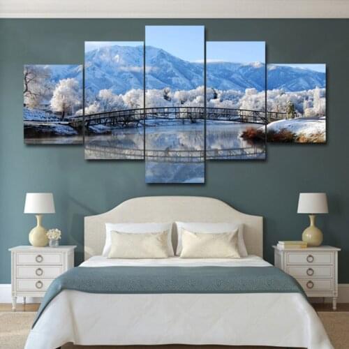 Winter snow scene 5 pcs Modern Home Wall Decor Canvas Picture Art HD Print Painting On Canvas for Living Room