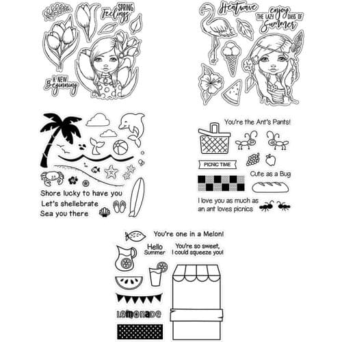 Beautiful Girls Flower Tree Beach Ant Food Ice Cream Bread Animalss Clear Silicone Stamps Decorate Cards Scrapbook Handicraft