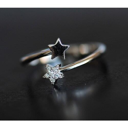 Fashion Simple Double Star Zircon Ring Silver Opening Adjustable Ring Casual Party Jewelry Daily Match Birthday Gift