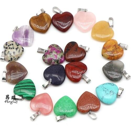 20PCS Set Natural Love Heart Necklaces & Pendants For Lover Gem Stone Pink Quartz White Crystal Healing Necklace Charm Jewelry
