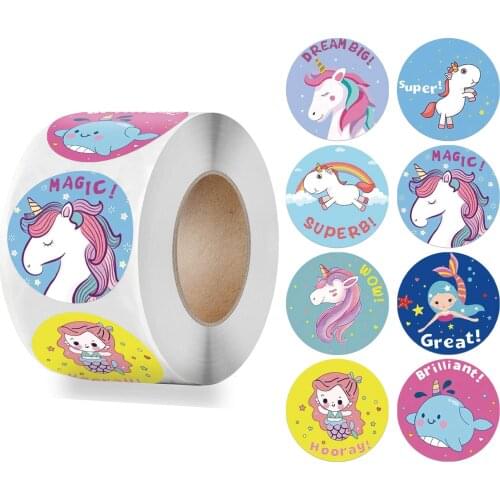 Reward Sticker for Kids Mermaid Unicorn Animal Cute Pattern 100-500pcs 1 inch 8 Designs School Teacher Supplies Child Sticker