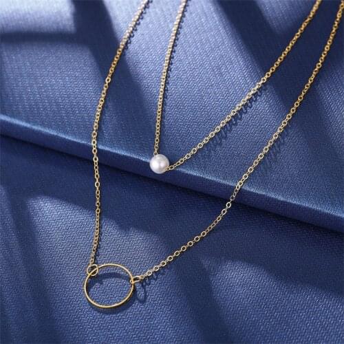 52580 new simple clavicle chain creative personality pearl circle double layer Necklace