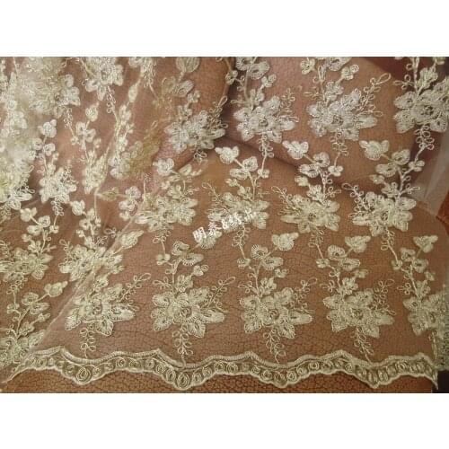 New hot sell Embroidered gold lace fabric cloth apricot black net yarn DIY high-end women accessories 120cm