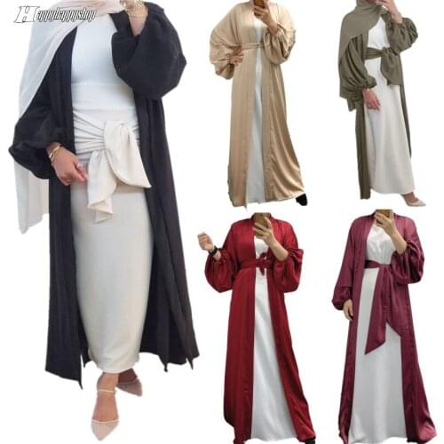 Pure Color Women Party Dress EID Muslim Open Abaya Kimono Sleeve Robe Dubai Turkish Arabic Kaftan Femme Musulmane Vestidos
